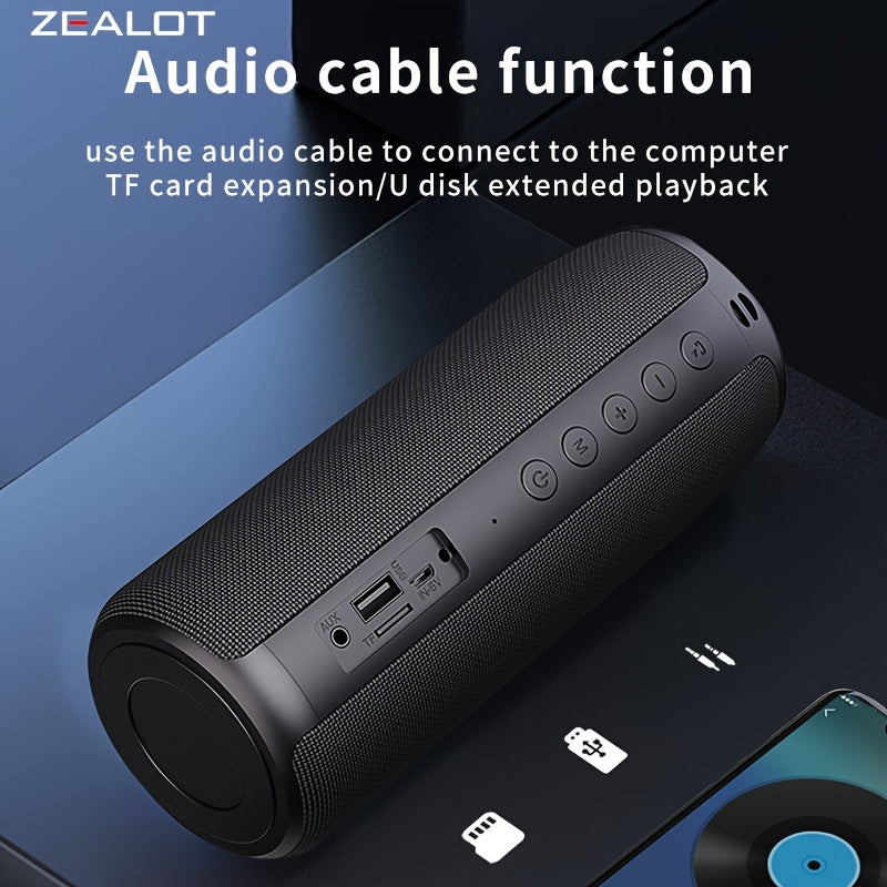 ZEALOT S51 20W Wireless Speakers, Portable Subwoofer Speaker, Wireless Speaker, Dual Pairing, 1800mAh Battery, 10 Hours Playtime Loud Stereo, Booming Bass, Charging Cable And Aux Cable, FM TF USB Plug-in Card Compatible, Conn