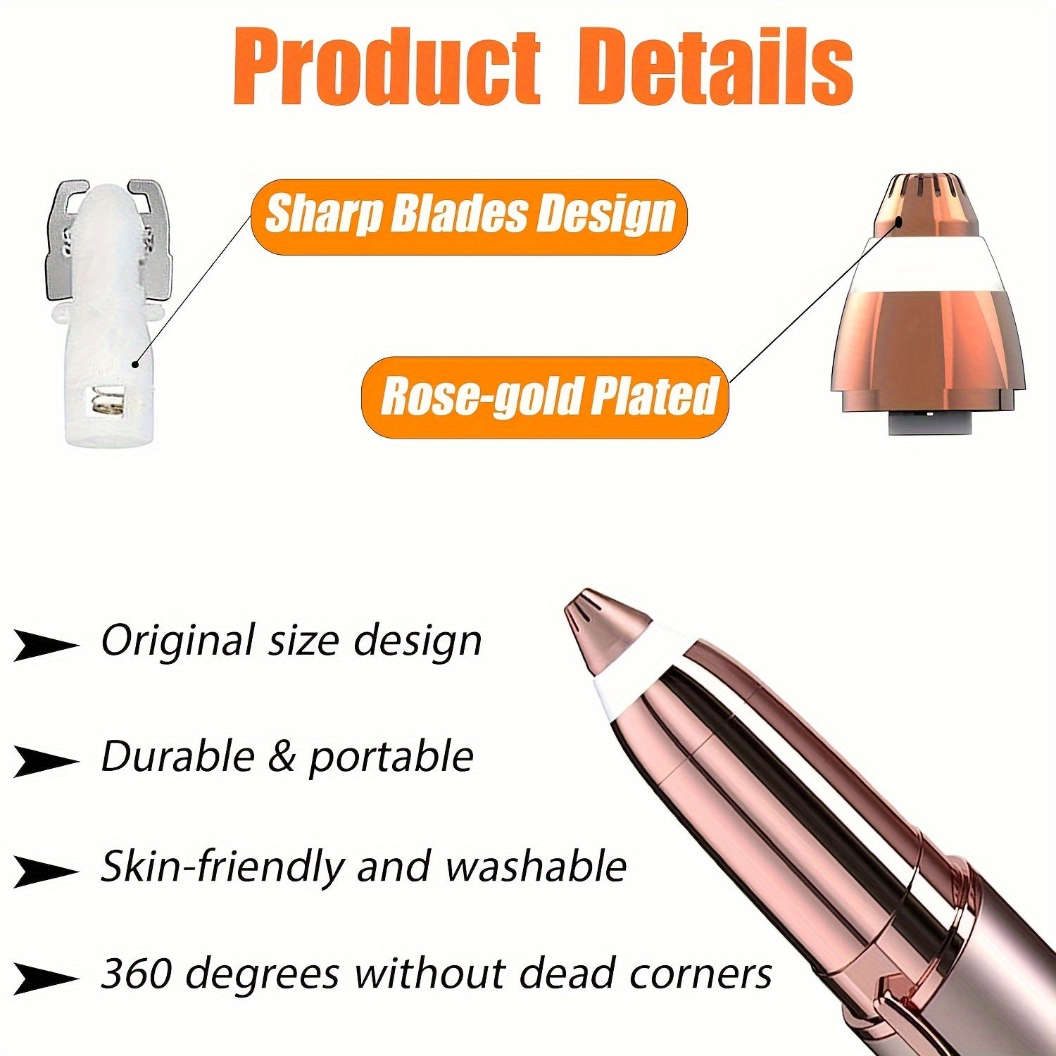 Painless Eyebrow Hair Remover Replacement Heads - Replacement Blades with Cleaning Brush, No Electricity Needed, for Home, Salon, or Travel - Compatible with Manual Trimmers - As Seen On TV (Rose Golden), Salon Grooming Tool,