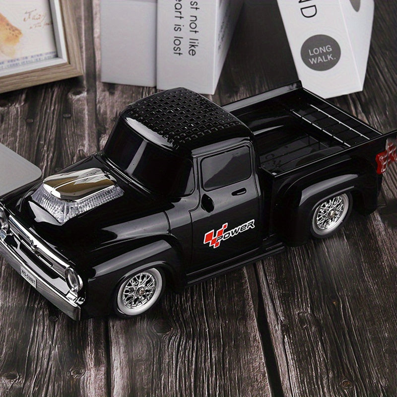 WSTER Vintage Pickup Truck Car Speaker - Portable Wireless 2.0 Channel Surround Sound with Dual Speakers, USB/TF Card/FM Radio, Sliding Wheels & Built-in Subwoofer for Outdoor Music, Tabletop Use, Car Stereo, Playful Design,