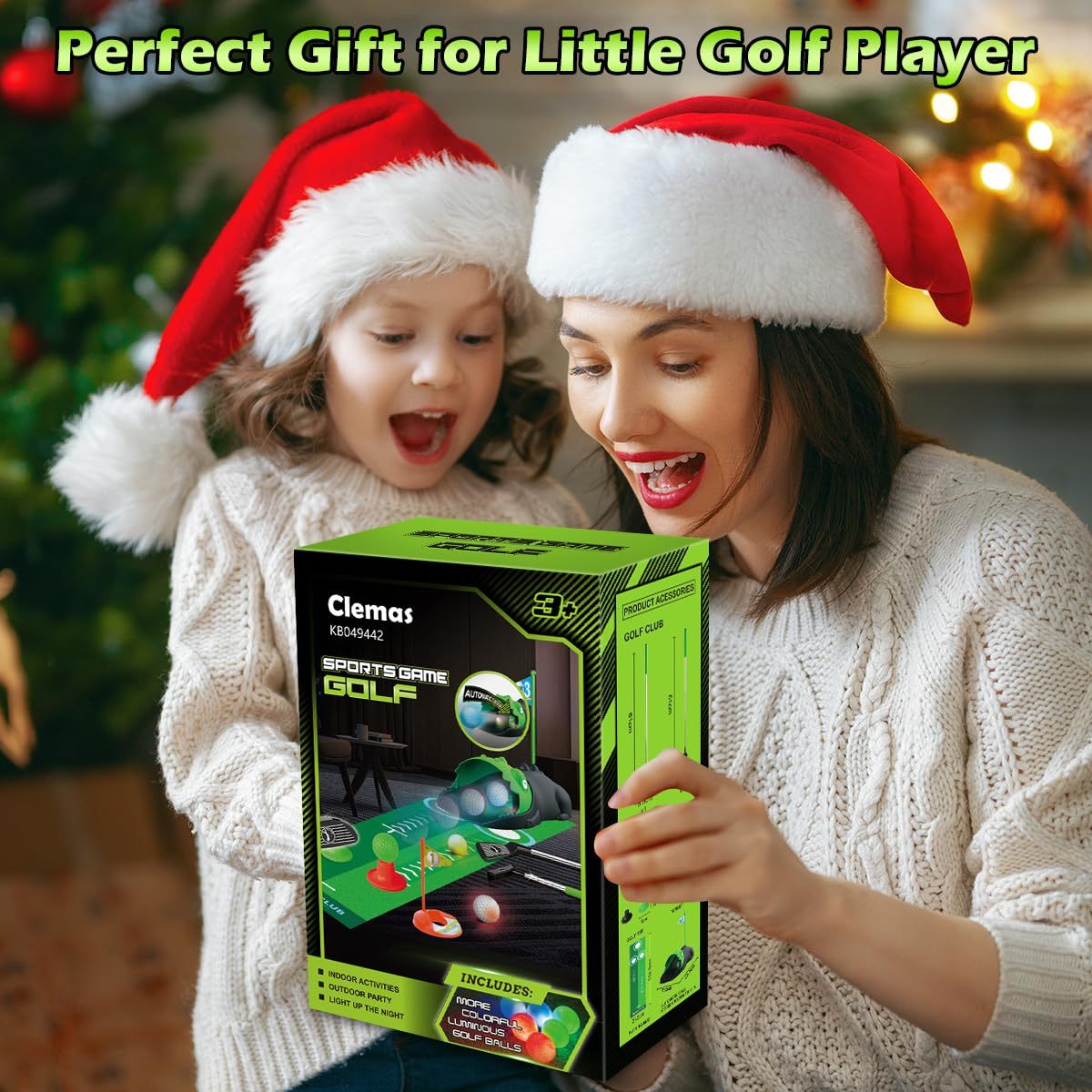 VATOS Kids Toy Golf Club Set with Automatic Ball Returner, Led Light Up Night Golf Balls, Golf Putting Mat, Mini Golf Games, Indoor Outdoor Sport Toys Gifts for Boys Girls Aged 3+, Birthday Gifts, Christmas Gifts, New Year Gi