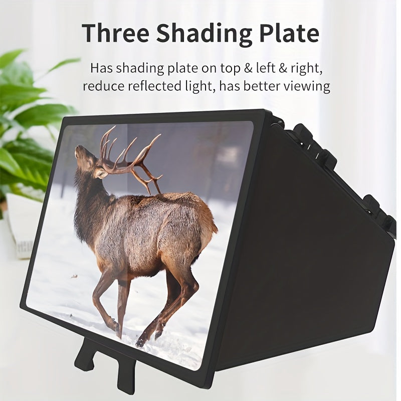 Triple-Sided Cinema Experience - 12-inch Foldable Phone Screen Magnifier with Optical Acrylic Lens - Instant HD Boost, Portable Mini Theater for TV-Like Viewing, 3-4x Magnification Desktop Stand