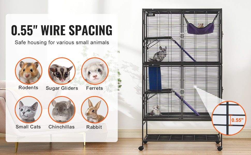 SucceBuy 64.6" Rolling Metal Ferret Cage Large 4-Tier Critter Nation Cage Small Animal Cage for Rats Hamster Guinea Chinchilla