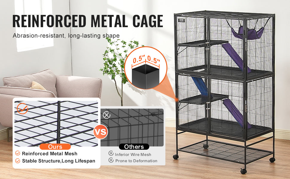 SucceBuy 64.6" Rolling Metal Ferret Cage Large 4-Tier Critter Nation Cage Small Animal Cage for Rats Hamster Guinea Chinchilla