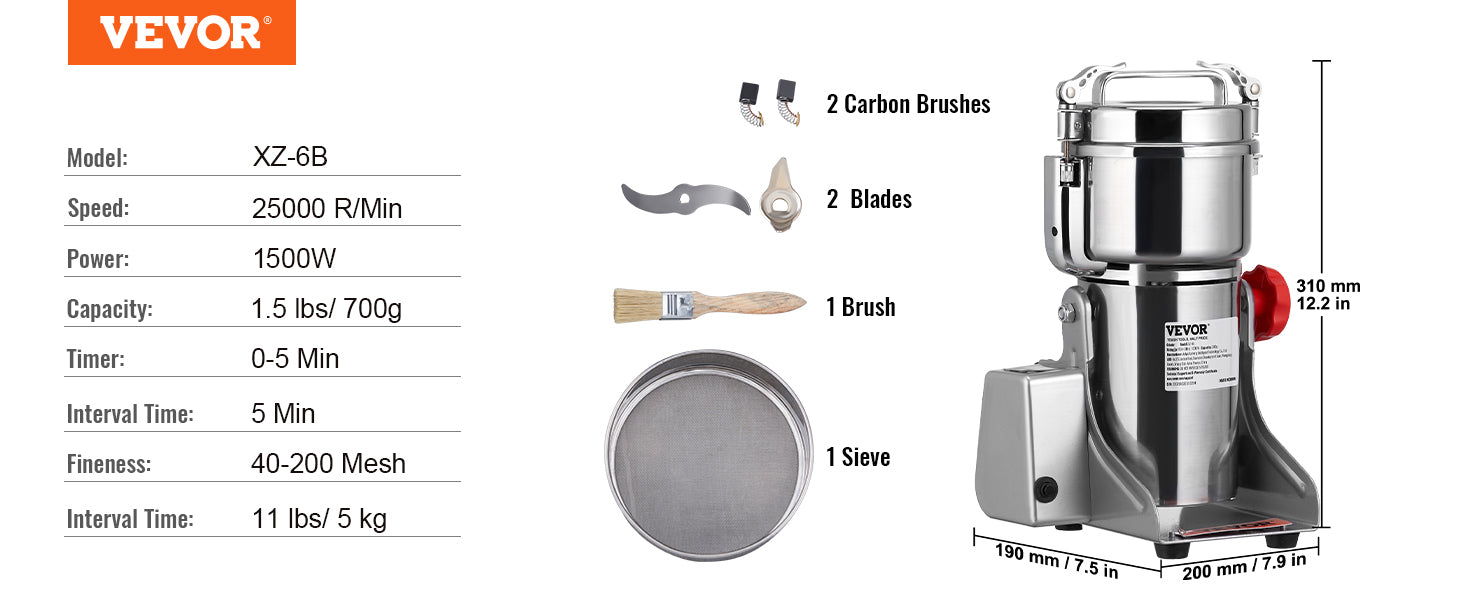 SucceBuy 150-2500g Electric Grain Mill Grinder Commercial Swing Spice Grinders for Dry Herbs Grains Spices Cereals Coffee Corn