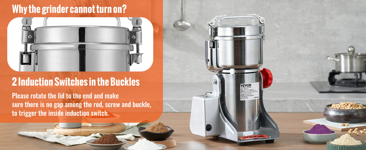 SucceBuy 150-2500g Electric Grain Mill Grinder Commercial Swing Spice Grinders for Dry Herbs Grains Spices Cereals Coffee Corn