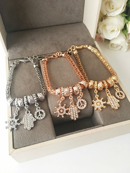 Bracelet à breloques Hamsa, Bracelet Pandora authentique, Bracelet en zircone