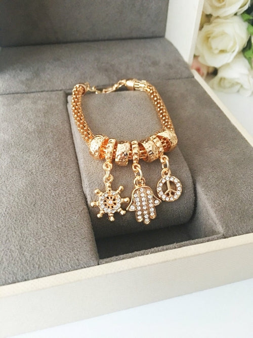 Bracelet à breloques Hamsa, Bracelet Pandora authentique, Bracelet en zircone