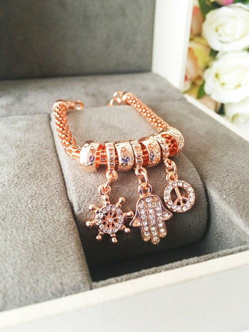 Bracelet à breloques Hamsa, Bracelet Pandora authentique, Bracelet en zircone