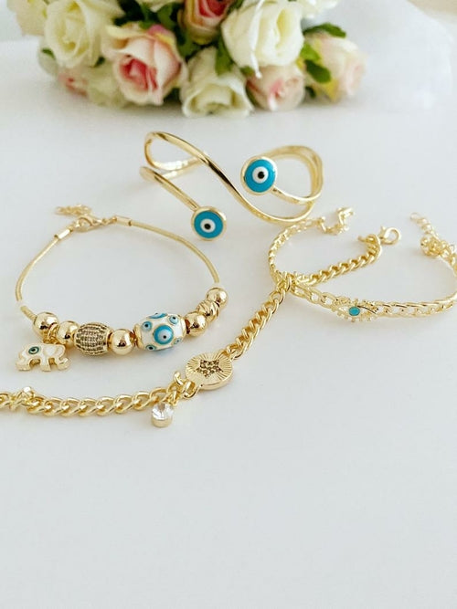 Gold Evil Eye Bracelet, Bangle Bracelet, Pandora Bracelet