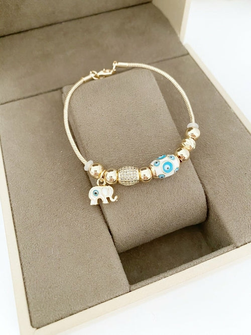 Lucky Charm Evil Eye Bracelet, Gold Chain Bracelet, Evil Eye Jewelry