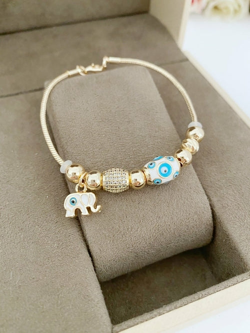 Lucky Charm Evil Eye Bracelet, Gold Chain Bracelet, Evil Eye Jewelry