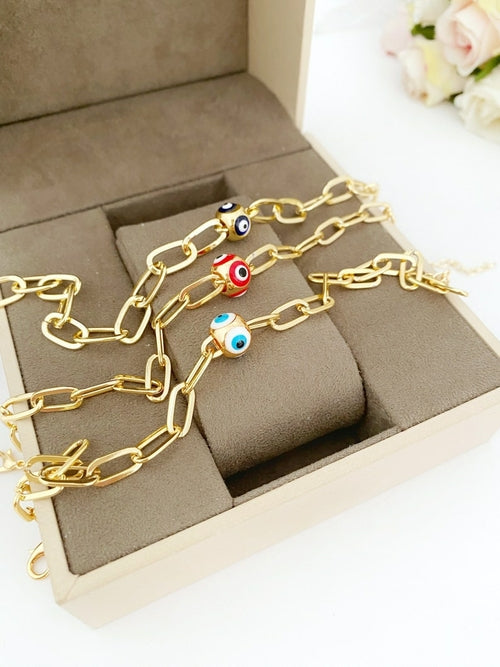 Evil Eye Ankle Bracelet, Gold Evil Eye Pandora Anklet, Pandora Charm