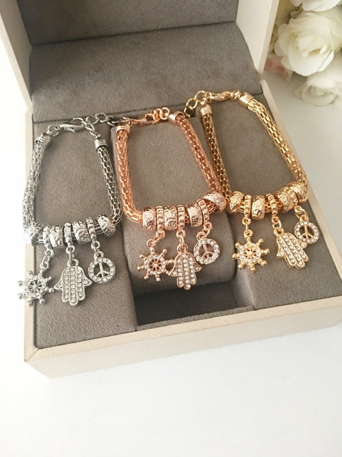 Bracelet à breloques Hamsa, Bracelet Pandora authentique, Bracelet en zircone