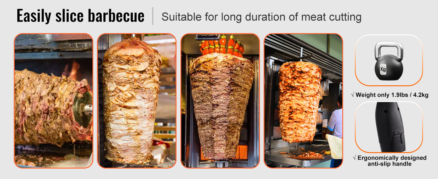 SucceBuy Electric Shawarma Knife, Cordless Battery Professional Turkish Knife Commercial Stainless Steel Gyro Cutter
