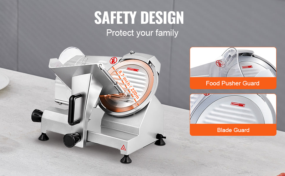 SucceBuy Meat Slicer 8/10inch Carbon Steel Blade Electric Deli Food Slicer Adjustable Thickness Commercial Home Cut Meat Cheese