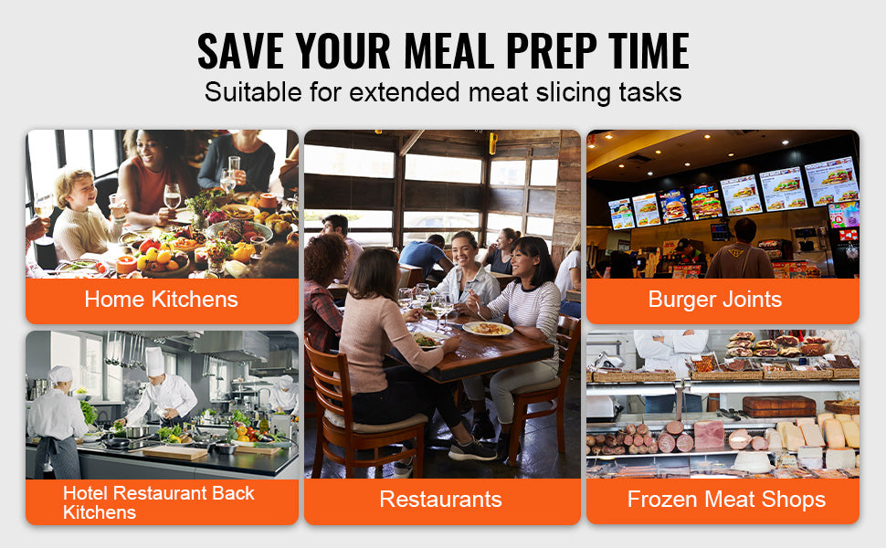 SucceBuy Meat Slicer 8/10inch Carbon Steel Blade Electric Deli Food Slicer Adjustable Thickness Commercial Home Cut Meat Cheese