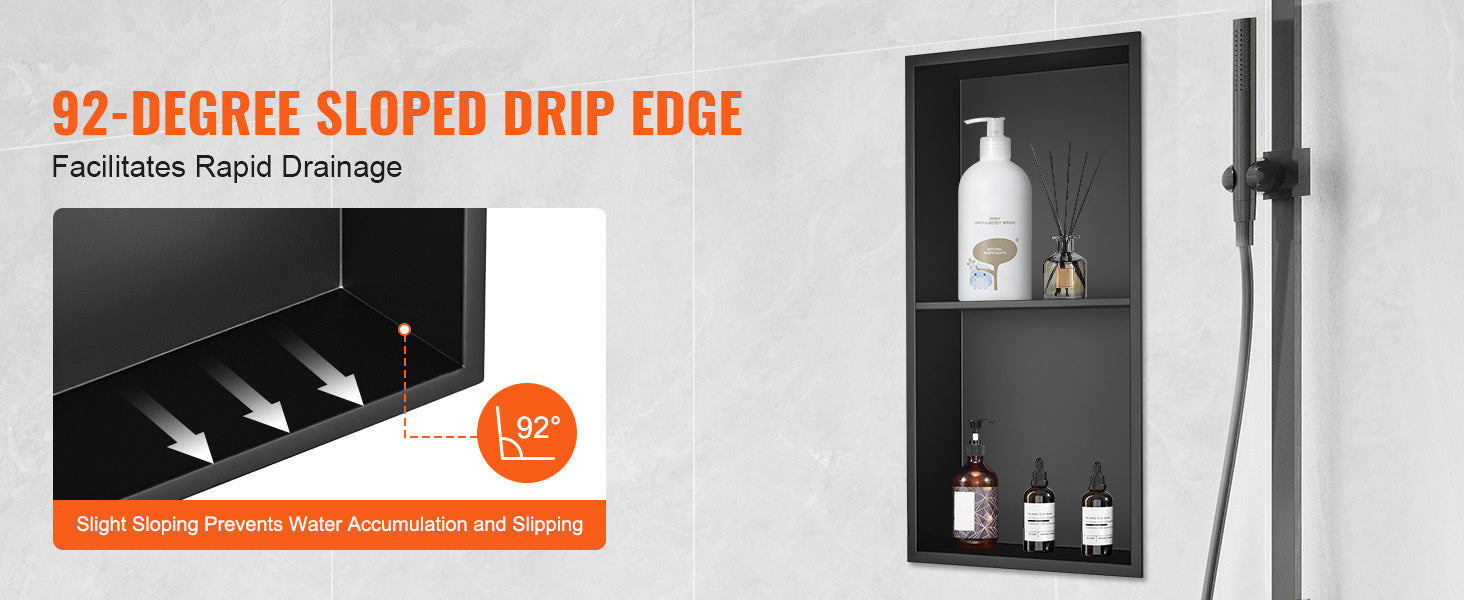 SucceBuy No Tile Shower Niche 304 Stainless Steel Wall Inserted Niche Recessed Double Shelves for Shower  Soap Storage Bathroom