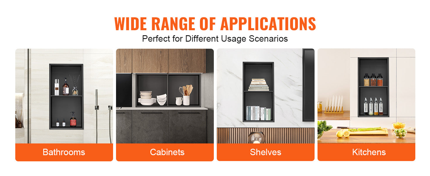 SucceBuy No Tile Shower Niche 304 Stainless Steel Wall Inserted Niche Recessed Double Shelves for Shower  Soap Storage Bathroom