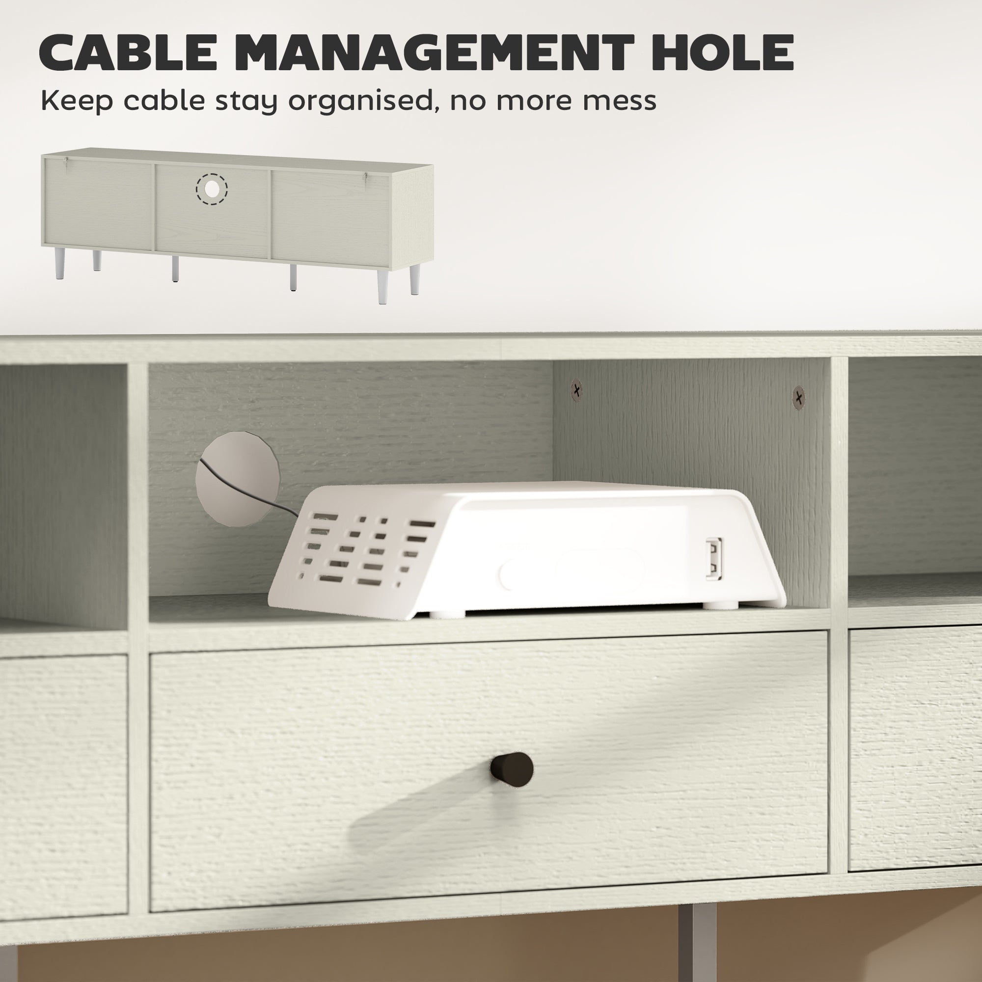 HOMCOM Meuble TV, meuble TV pour jusqu'à 75", avec tiroirs, étagères, blanc