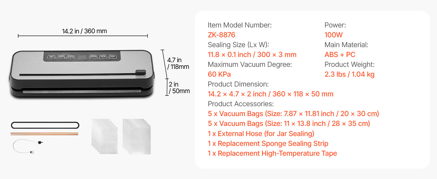 SucceBuy 60Kpa 100W Vacuum Sealer Machine 5-in-1 Multi-Functional Food Sealer with Built-in Cutter Automatic Air Sealing System