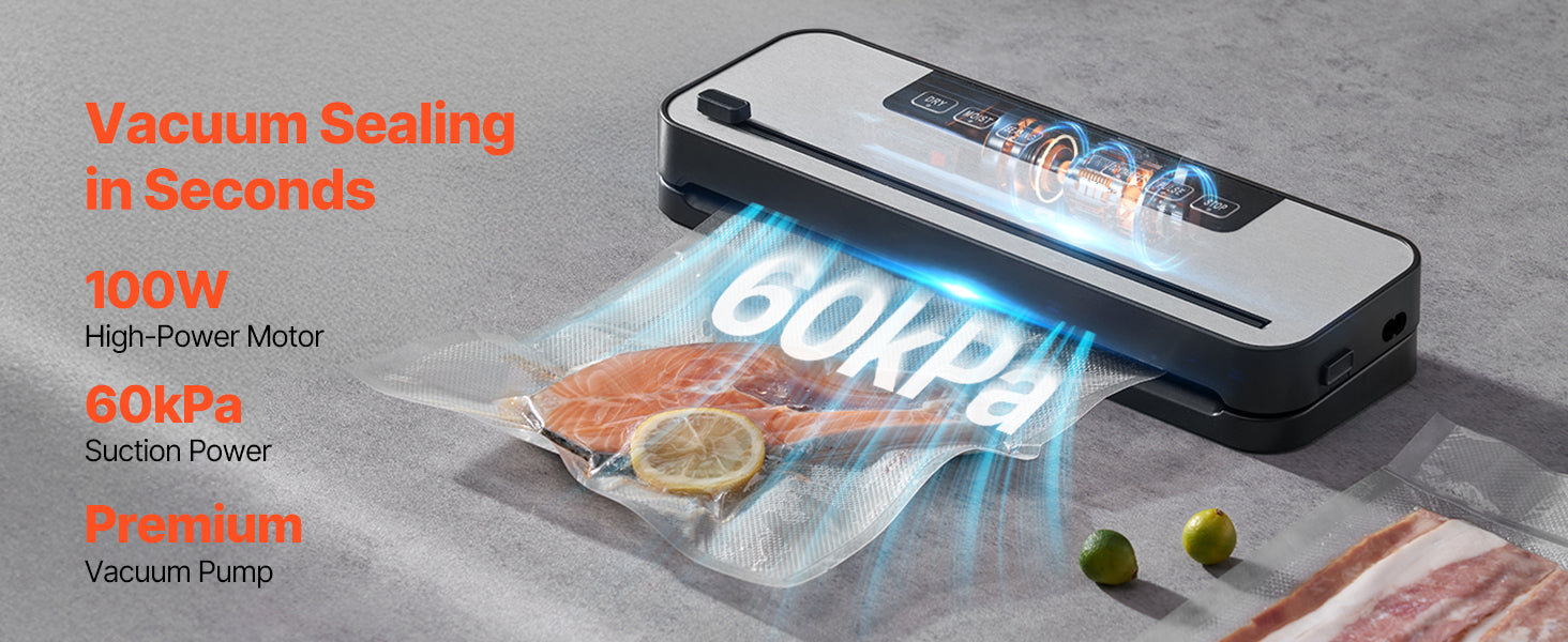 SucceBuy 60Kpa 100W Vacuum Sealer Machine 5-in-1 Multi-Functional Food Sealer with Built-in Cutter Automatic Air Sealing System
