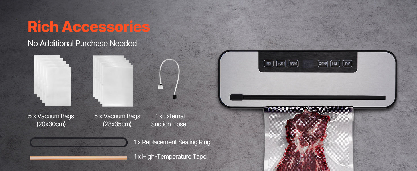 SucceBuy 60Kpa 100W Vacuum Sealer Machine 5-in-1 Multi-Functional Food Sealer with Built-in Cutter Automatic Air Sealing System