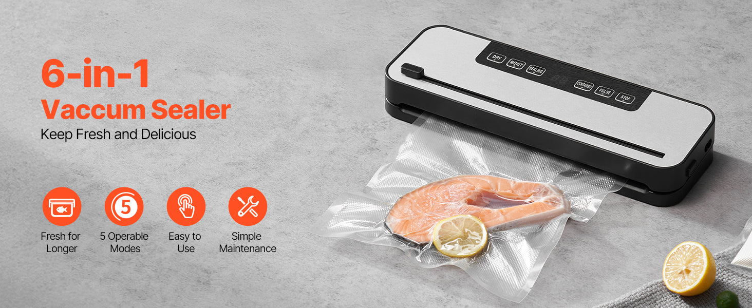 SucceBuy 60Kpa 100W Vacuum Sealer Machine 5-in-1 Multi-Functional Food Sealer with Built-in Cutter Automatic Air Sealing System